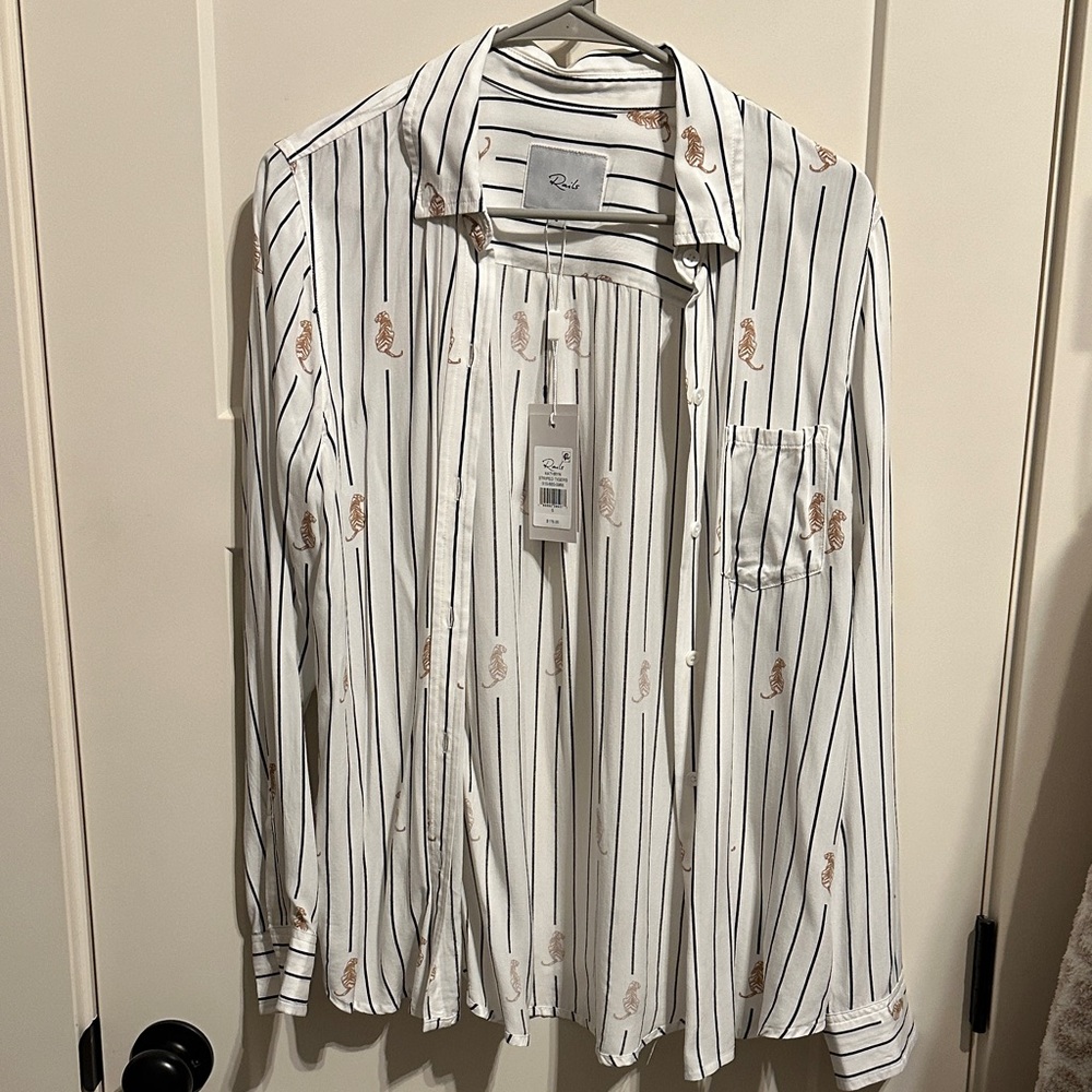 Rails White and Black Striped Button Down Shirt
